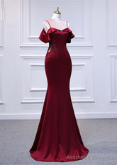 Wine Red Mermaid Off Shoulder Long Party Dress, Off Shoulder Mermaid Prom Dress